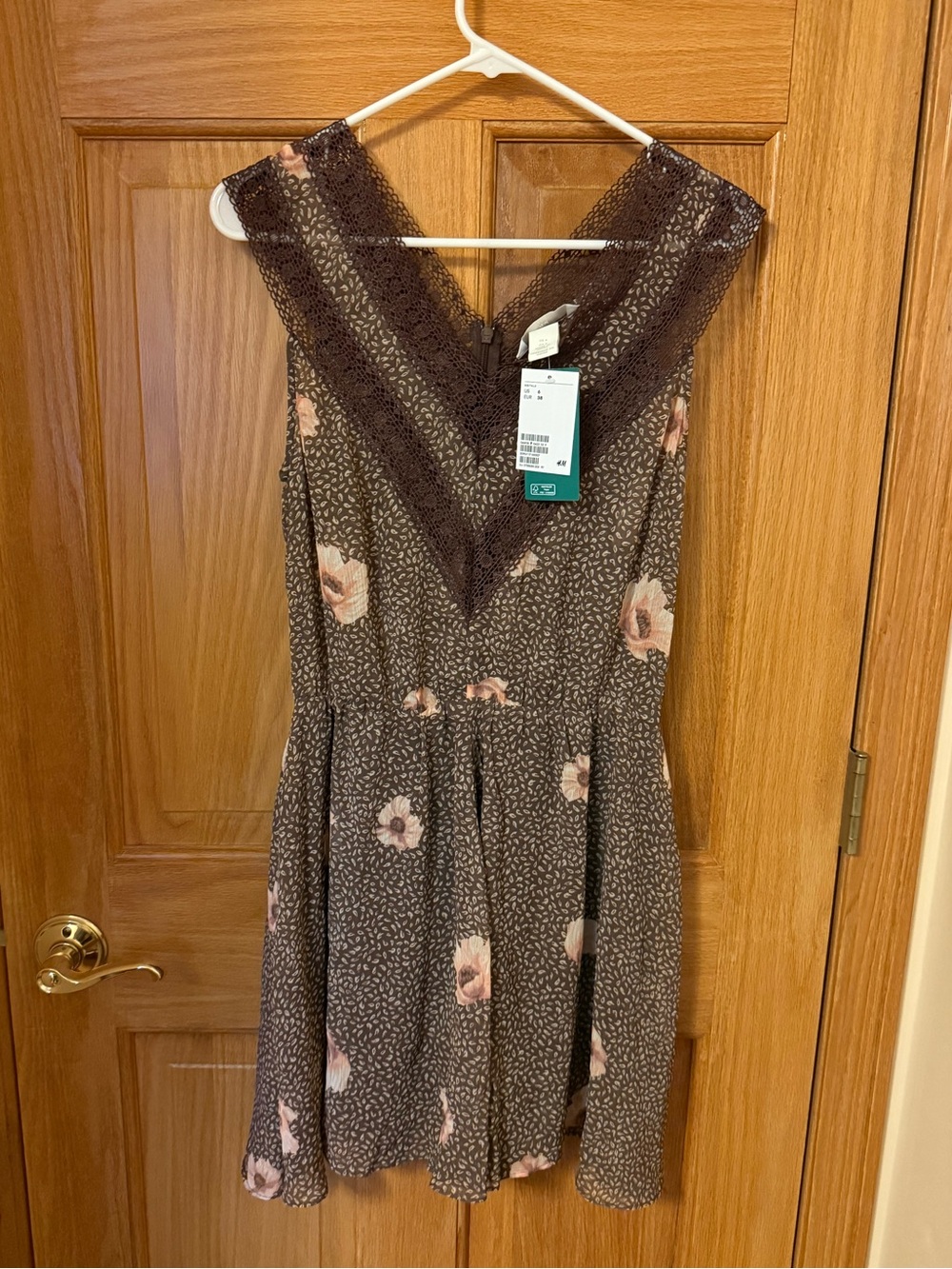 H&M Brown Floral V-Neck Lace Trim Romper
